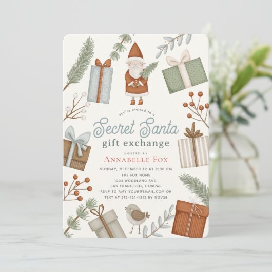 Geheim kerstcadeau uitwisseling vakantie feest kaart (Staand voorkant)