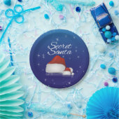 Geheim Kerstman Hoed Blauwe Achtergrond Kerstfeest Papieren Bordje (Feest)