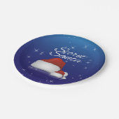 Geheim Kerstman Hoed Blauwe Achtergrond Kerstfeest Papieren Bordje (Gekanteld)