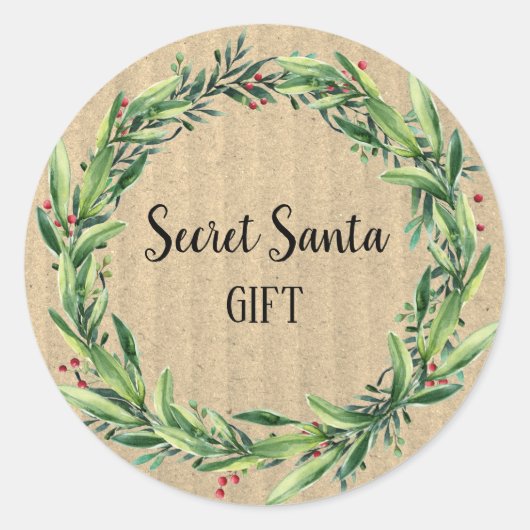 Geheim Santa Gift Floral Wreath Funny Ronde Sticker (Voorkant)