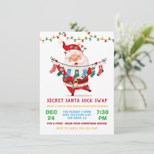 Geheim Santa Sock Swap Party Kaart (Staand voorkant)