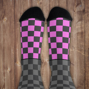 Geheim Wild check grijs roze op grijs Sokken