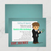 Geheime agent Birthday Party Blue Kaart (Voorkant / Achterkant)