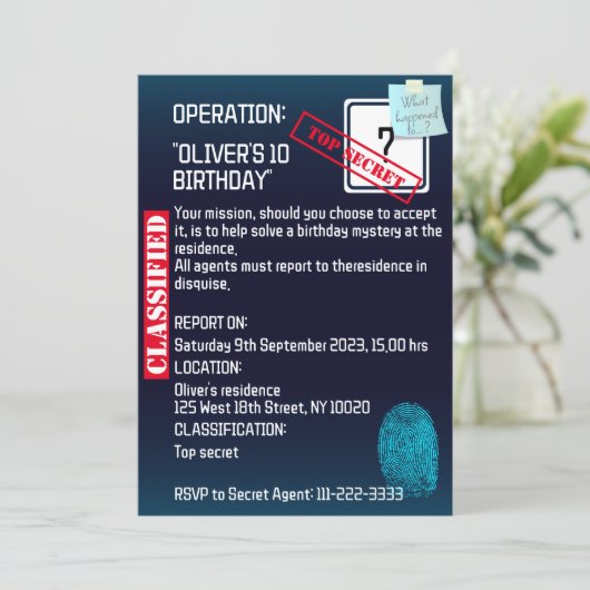 Geheime agent Detective Spy Mystery Party Kaart (Staand voorkant)