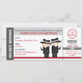 Geheime agent/spionage Ticket Birthday-uitnodiging Kaart (Voorkant)