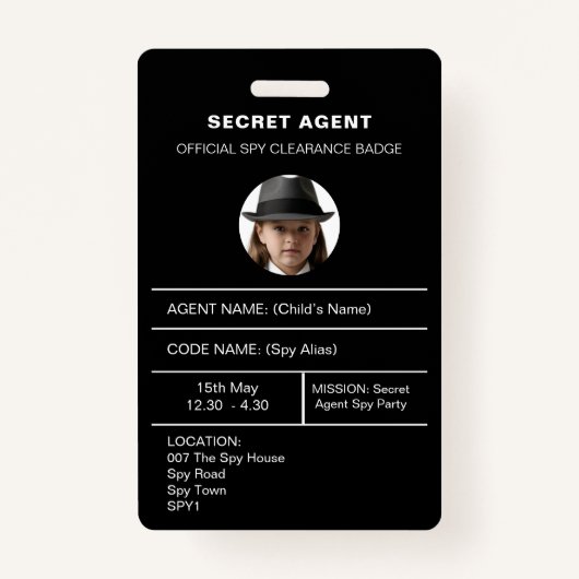 Geheime agent spionagefeest identiteitsbadge badge (Voorkant)