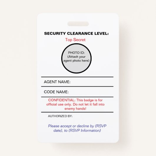 Geheime agent spionagefeest identiteitsbadge badge (Achterkant)