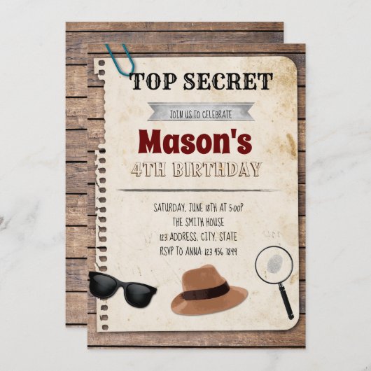 Geheime agent Spy rechercheur-uitnodiging Kaart (Voorkant / Achterkant)