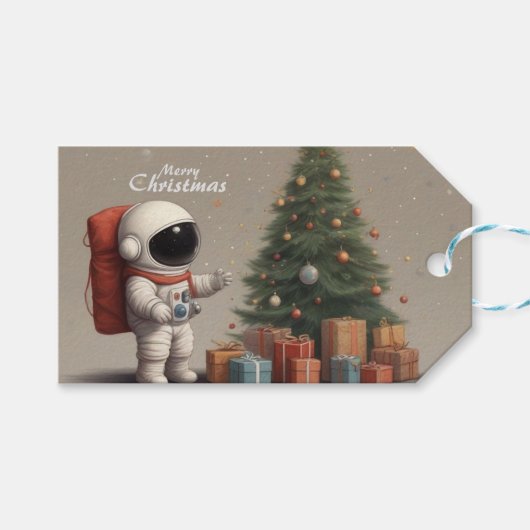 Geheime Astronaut Kerstman Cadeaus onder Kerstboom Cadeaulabel (Voorkant (Horizontaal))