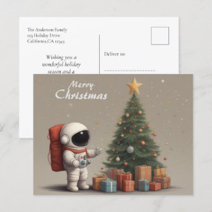 Geheime Astronaut Kerstman Cadeaus onder Kerstboom Feestdagenkaart