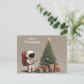 Geheime Astronaut Kerstman Cadeaus onder Kerstboom Feestdagenkaart (Staand voorkant)