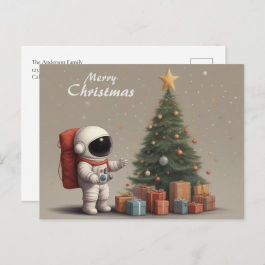 Geheime Astronaut Kerstman Cadeaus onder Kerstboom Feestdagenkaart (Voorkant / Achterkant)