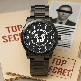 Geheime Eekhoorn "Uw Noten Beschermen" Patch Zwart Horloge