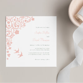 Geheime Garden Blush Pink Floral Lovebird Wedding Kaart