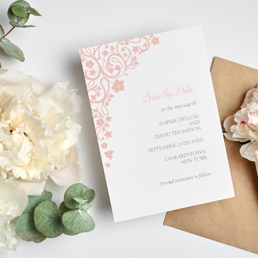 Geheime Garden Blush Pink Floral Lovebird Wedding Save The Date