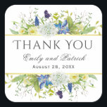 Geheime Garden Rustic Wildflower Wedding Vierkante Sticker<br><div class="desc">Deze prachtige vierkante sticker in boho-stijl is ontworpen met delicate wilde bloemen in gemengde waterverf tinten van paarse, blauw, geel en wit met wijnstok-achtige groen en bostwijgen als accenten. Een suite van bijpassende producten is beschikbaar om uw tuinthema uit te voeren. Bewerk de voorbeeldtekst met uw gegevens. Al tekst kan...</div>