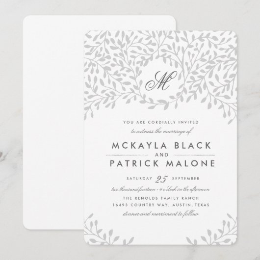 Geheime Garden Wedding - Grijs Kaart (Voorkant / Achterkant)