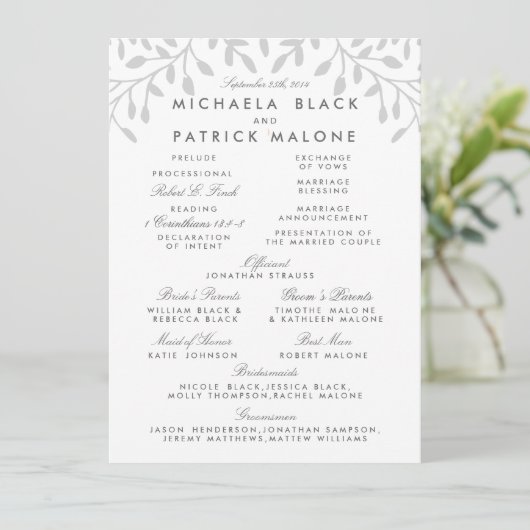 Geheime Garden Wedding Program Programmakaart (Staand voorkant)