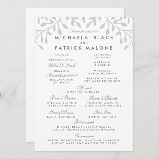 Geheime Garden Wedding Program Programmakaart (Voorkant / Achterkant)