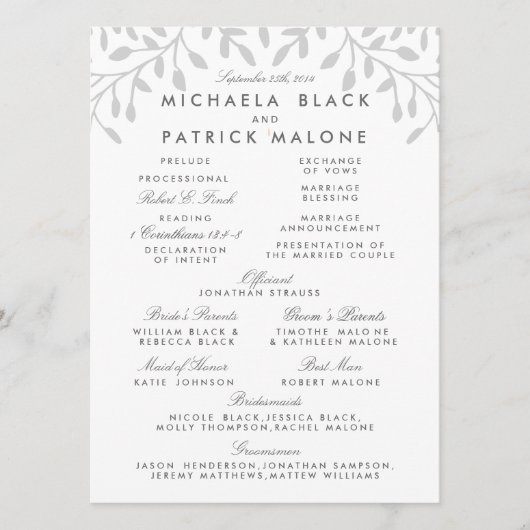 Geheime Garden Wedding Program Programmakaart (Voorkant)