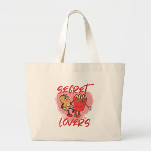 Geheime Geliefden Taco en Frites Cartoon Slogan Grote Tote Bag