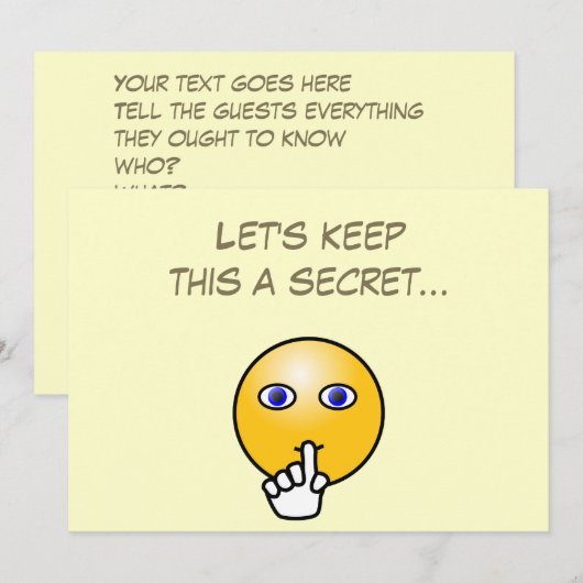 Geheime hush emoticon verrassing kaart (Voorkant / Achterkant)