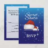 Geheime kerstman, blauw/Pet RSVP Kaartje (Voorkant / Achterkant)