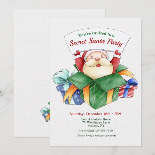 Geheime kerstpartij kaart (Voorkant / Achterkant)