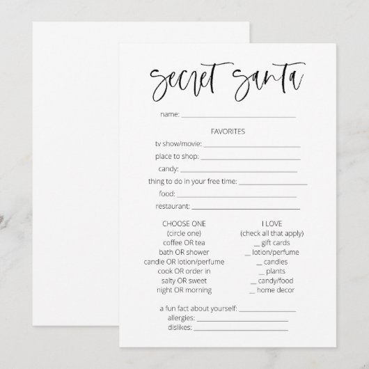 Geheime kerstspelletjes voor kerstmis in Santa Que Kaart (Voorkant / Achterkant)