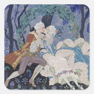 Geheime Kiss, illustratie voor "Fetes Galantes" do Vierkante Sticker
