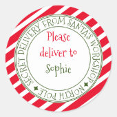 Geheime levering van Santa's stripe kerstcadeau Ronde Sticker (Voorkant)