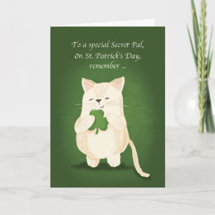 Geheime Pal St. Patricks Day Cute Kitten Shamrock Kaart