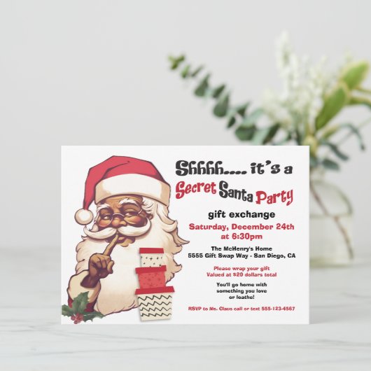Geheime Santa Afro-Amerikaanse Gift Exchange Swap Kaart (Staand voorkant)
