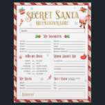 Geheime Santa Christmas Gift Exchange-vragenlijst Flyer<br><div class="desc">Maak het geven van geschenken gemakkelijk met deze Secret Santa Questionnaire! Ontdek perfecte cadeau-ideeën en voeg plezier toe aan uw vakantie-uitwisseling.</div>