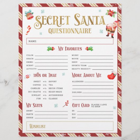 Geheime Santa Christmas Gift Exchange-vragenlijst Flyer (Voorkant)