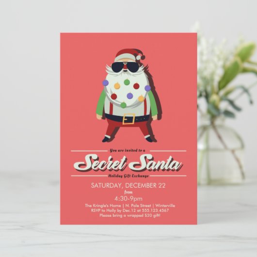 Geheime Santa Gift Exchange Holiday Party nodigt u Kaart (Staand voorkant)