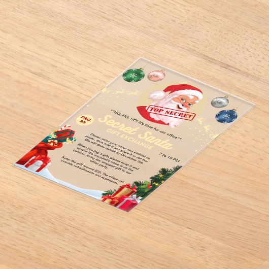 Geheime Santa Gift Exchange Kerstfeest Acryl Uitnodigingen (Laagn)