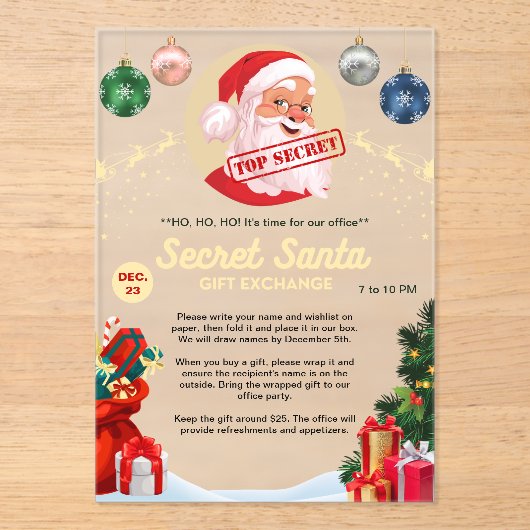 Geheime Santa Gift Exchange Kerstfeest Acryl Uitnodigingen (Voorkant)