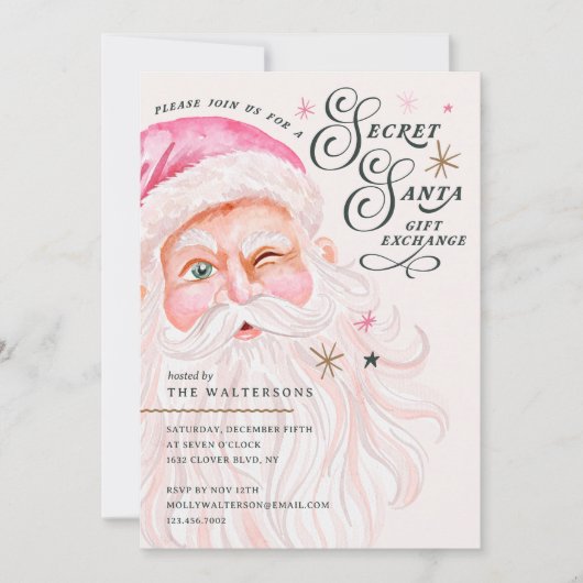 Geheime Santa Gift Exchange Retro Roze Sinterklaas Kaart (Voorkant)