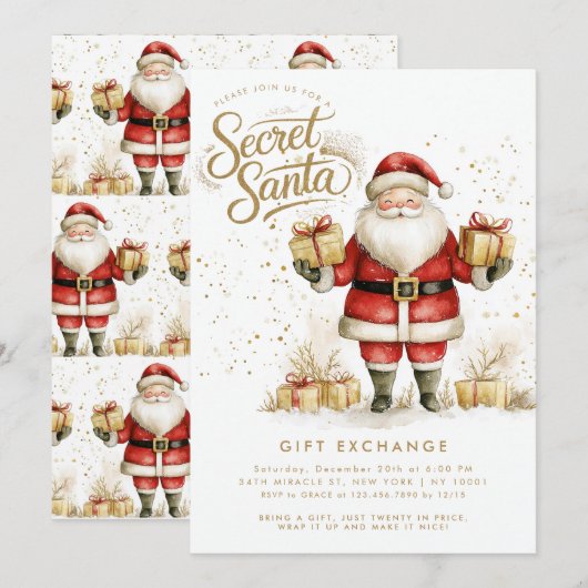 Geheime Santa Gift Exchange Swap Kerstmis Kaart (Voorkant / Achterkant)