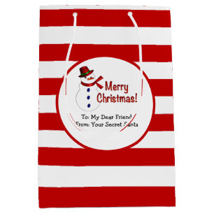 Geheime Santa Red Stripes Merry Kerstmis Snowman Medium Cadeauzakje