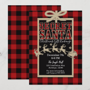 Geheime Santa Rustic Holiday Red Pset & Kraft Kaart