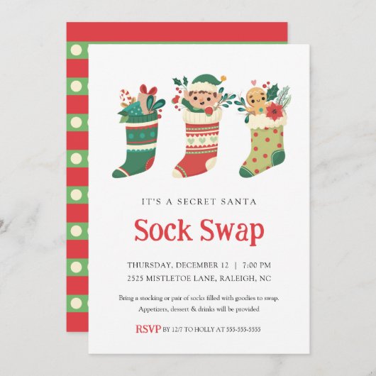 Geheime Santa Sock Swap Party uitnodiging (Voorkant / Achterkant)