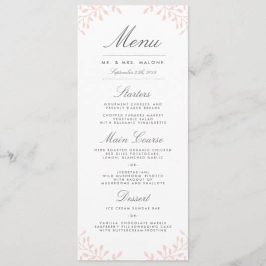 Geheime tuin bruiloft diner menu - Blush (Voorkant)