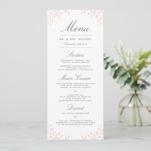Geheime tuin bruiloft diner menu - Blush (Staand voorkant)