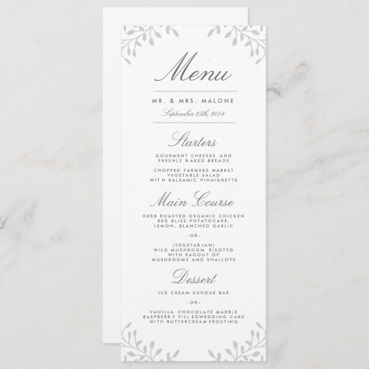 Geheime tuin bruiloft diner menu - Grijs (Voorkant / Achterkant)