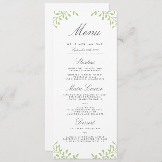 Geheime tuin bruiloft diner menu - Groen (Voorkant / Achterkant)