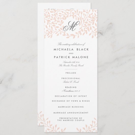 Geheime tuin bruiloft programma's - Blush (Voorkant / Achterkant)