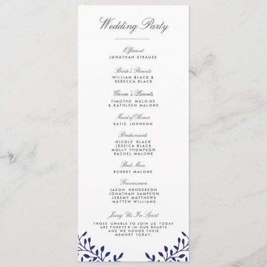 Geheime tuin bruiloft programma's - Navy (Achterkant)