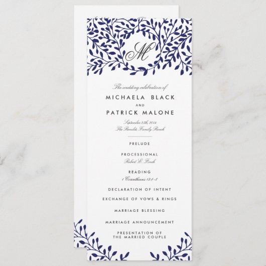 Geheime tuin bruiloft programma's - Navy (Voorkant / Achterkant)